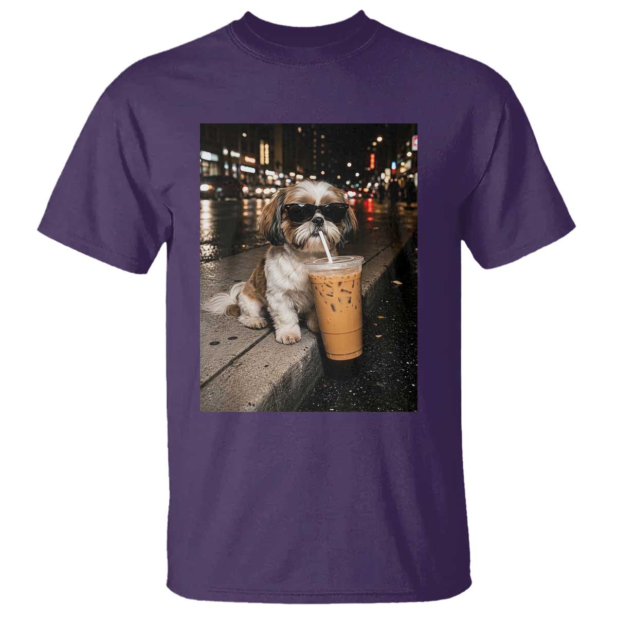 Funny Shih Tzu Drinking Iced Coffee T Shirt Vintage Dog Lover