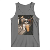 Funny Shih Tzu Drinking Iced Coffee Tank Top Vintage Dog Lover