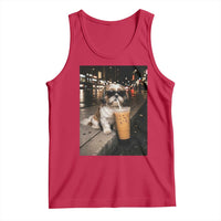 Funny Shih Tzu Drinking Iced Coffee Tank Top Vintage Dog Lover