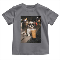 Funny Shih Tzu Drinking Iced Coffee Toddler T Shirt Vintage Dog Lover
