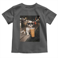 Funny Shih Tzu Drinking Iced Coffee Toddler T Shirt Vintage Dog Lover