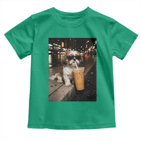Funny Shih Tzu Drinking Iced Coffee Toddler T Shirt Vintage Dog Lover