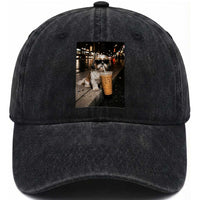 Funny Shih Tzu Drinking Iced Coffee Washed Cotton Baseball Cap Vintage Dog Lover
