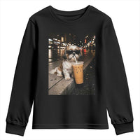 Funny Shih Tzu Drinking Iced Coffee Youth Sweatshirt Vintage Dog Lover