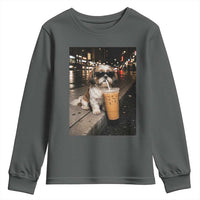 Funny Shih Tzu Drinking Iced Coffee Youth Sweatshirt Vintage Dog Lover