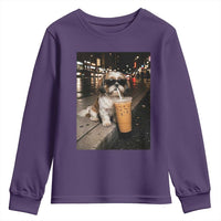 Funny Shih Tzu Drinking Iced Coffee Youth Sweatshirt Vintage Dog Lover
