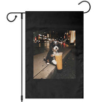 Bernedoodle Dog Drinking Iced Coffee Garden Flag Funny Coffee Lover Gift for Dog Moms Dads