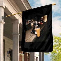Bernedoodle Dog Drinking Iced Coffee Garden Flag Funny Coffee Lover Gift for Dog Moms Dads