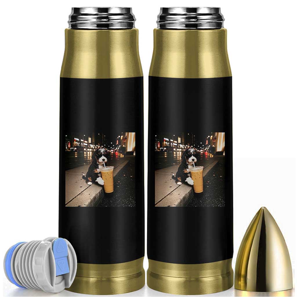 Bernedoodle Dog Drinking Iced Coffee Bullet Tumbler Funny Coffee Lover Gift for Dog Moms Dads