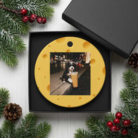 Bernedoodle Dog Drinking Iced Coffee Ceramic Ornament Funny Coffee Lover Gift for Dog Moms Dads