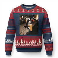 Bernedoodle Dog Drinking Iced Coffee Ugly Christmas Sweater Funny Coffee Lover Gift for Dog Moms Dads