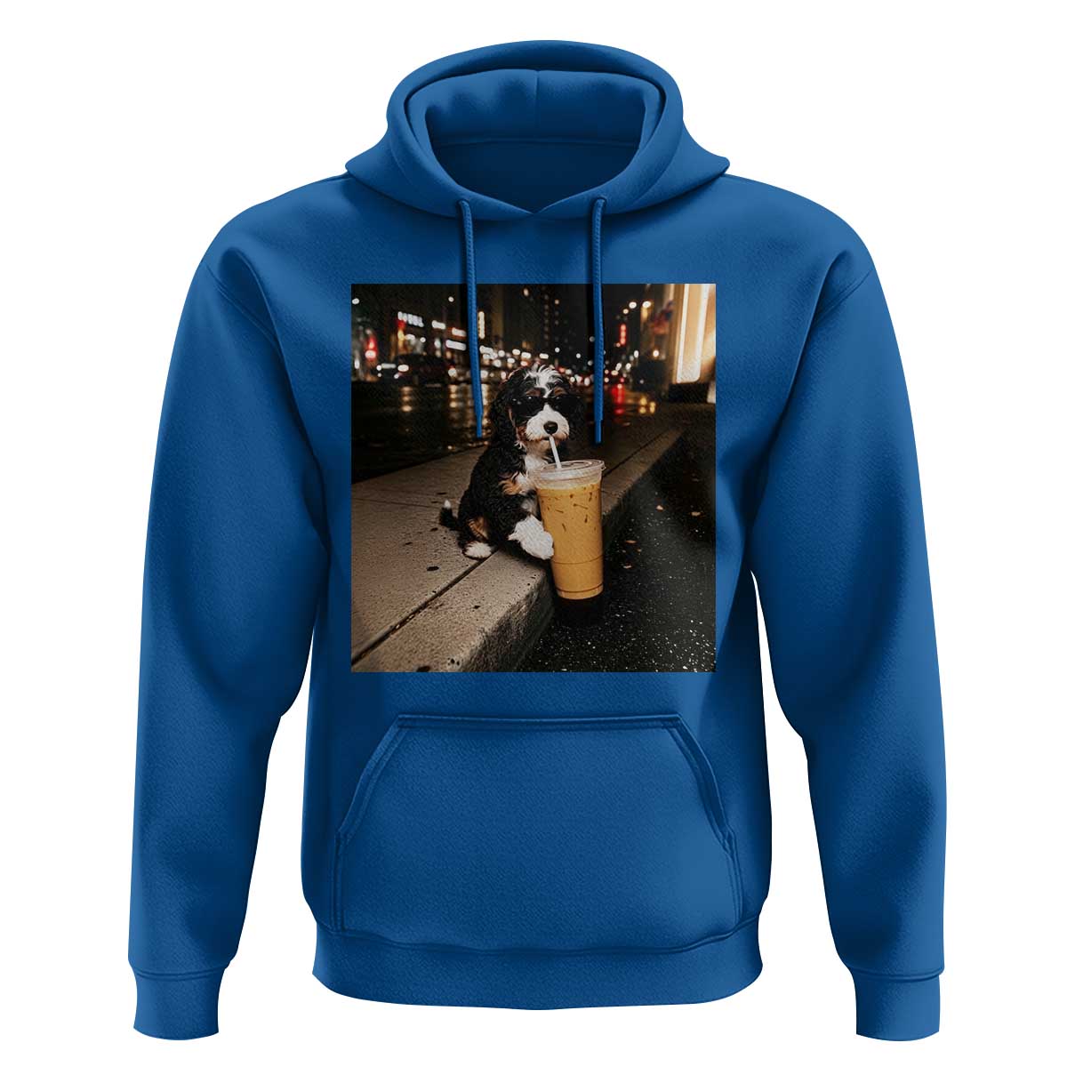 Bernedoodle Dog Drinking Iced Coffee Hoodie Funny Coffee Lover Gift for Dog Moms Dads