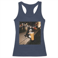 Bernedoodle Dog Drinking Iced Coffee Racerback Tank Top Funny Coffee Lover Gift for Dog Moms Dads