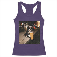 Bernedoodle Dog Drinking Iced Coffee Racerback Tank Top Funny Coffee Lover Gift for Dog Moms Dads