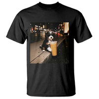 Bernedoodle Dog Drinking Iced Coffee T Shirt Funny Coffee Lover Gift for Dog Moms Dads