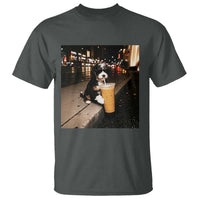 Bernedoodle Dog Drinking Iced Coffee T Shirt Funny Coffee Lover Gift for Dog Moms Dads