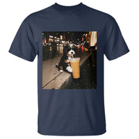 Bernedoodle Dog Drinking Iced Coffee T Shirt Funny Coffee Lover Gift for Dog Moms Dads