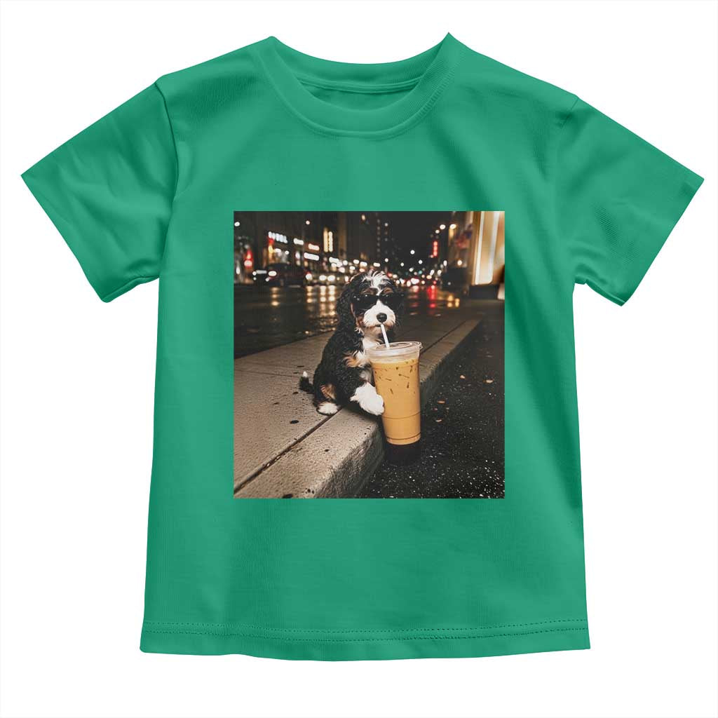 Bernedoodle Dog Drinking Iced Coffee Toddler T Shirt Funny Coffee Lover Gift for Dog Moms Dads