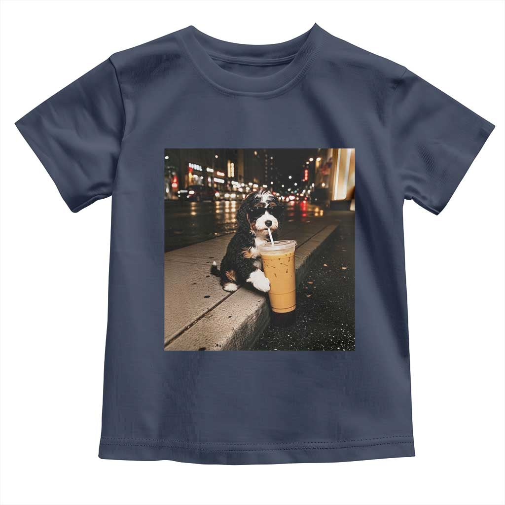 Bernedoodle Dog Drinking Iced Coffee Toddler T Shirt Funny Coffee Lover Gift for Dog Moms Dads