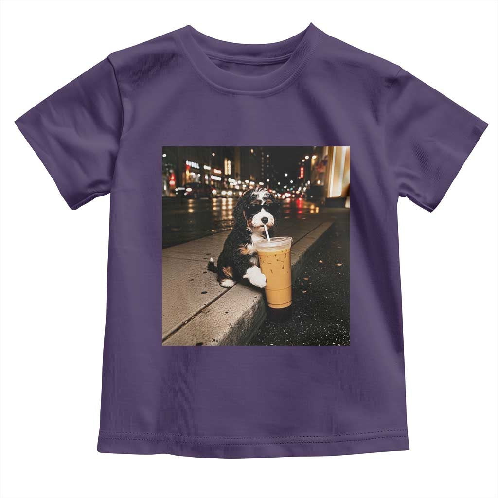 Bernedoodle Dog Drinking Iced Coffee Toddler T Shirt Funny Coffee Lover Gift for Dog Moms Dads