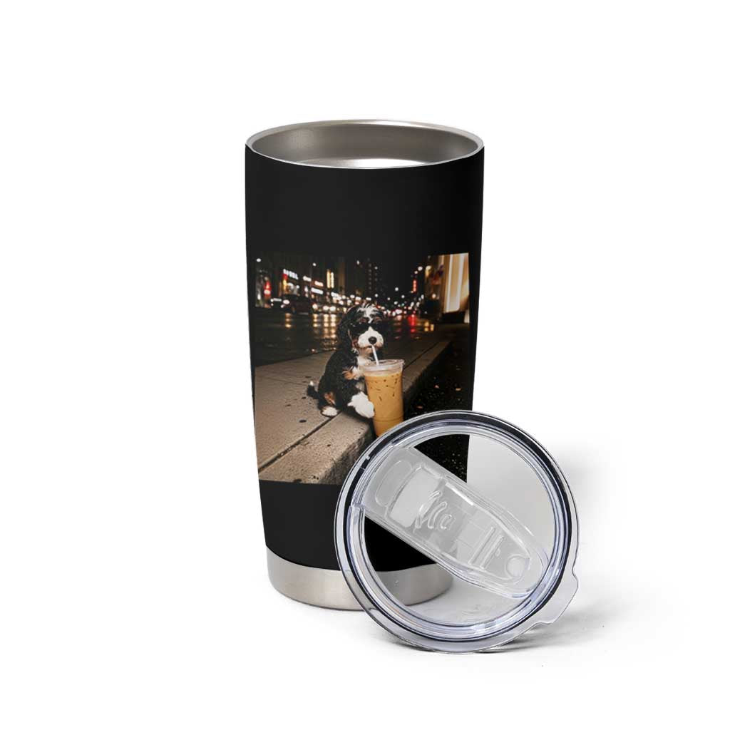 Bernedoodle Dog Drinking Iced Coffee Tumbler Cup Funny Coffee Lover Gift for Dog Moms Dads