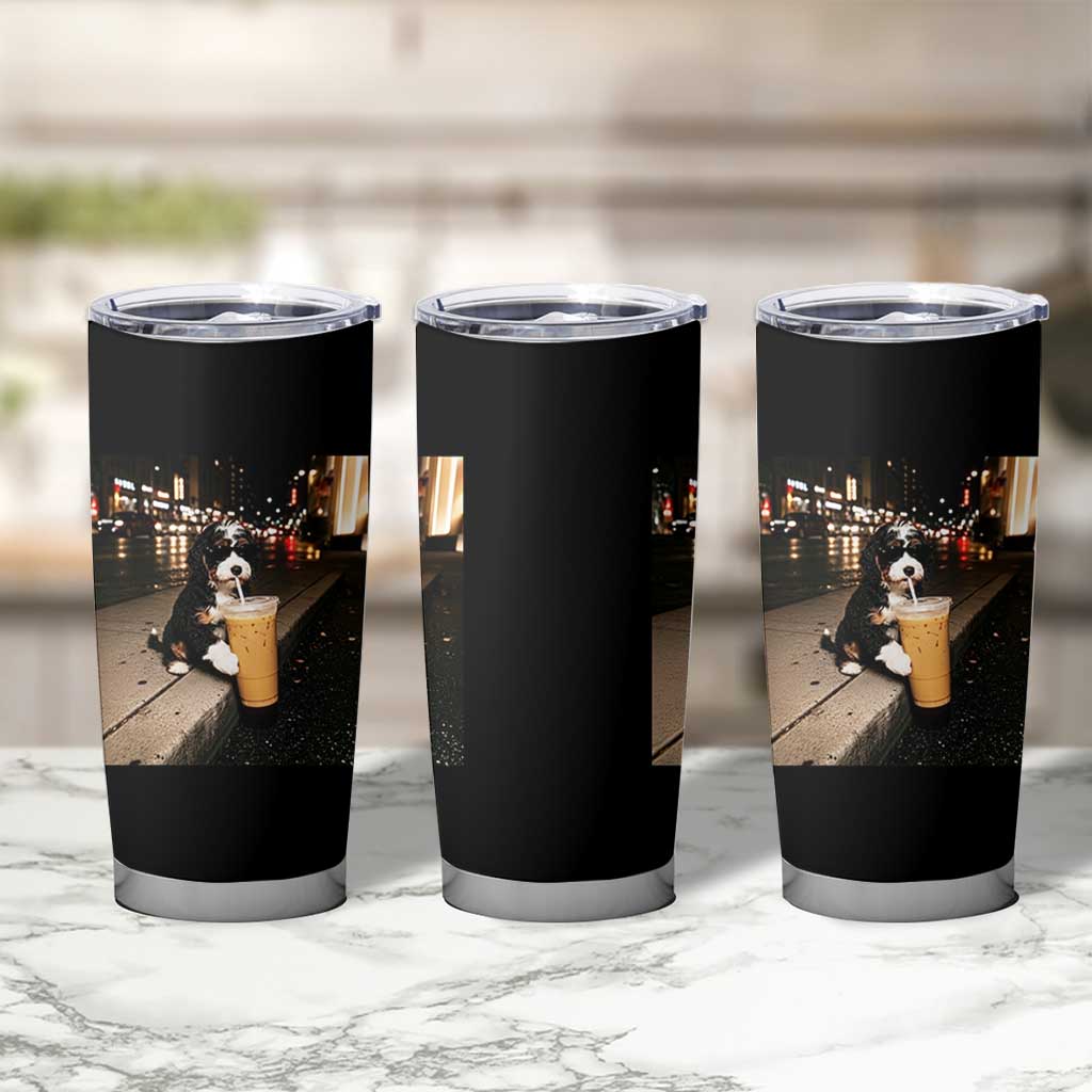Bernedoodle Dog Drinking Iced Coffee Tumbler Cup Funny Coffee Lover Gift for Dog Moms Dads