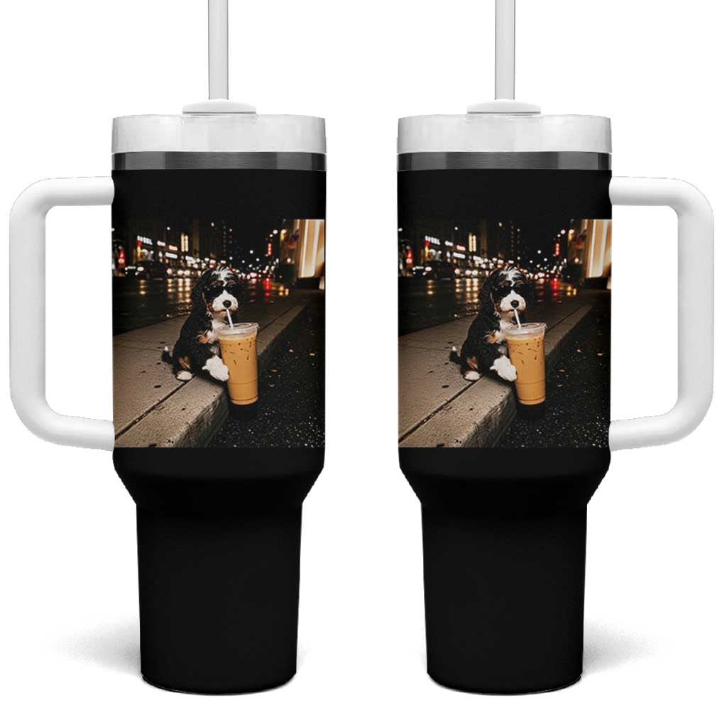 Bernedoodle Dog Drinking Iced Coffee Tumbler With Handle Funny Coffee Lover Gift for Dog Moms Dads