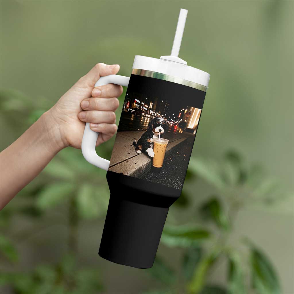 Bernedoodle Dog Drinking Iced Coffee Tumbler With Handle Funny Coffee Lover Gift for Dog Moms Dads