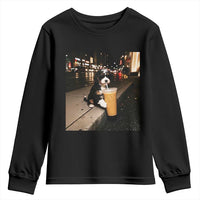 Bernedoodle Dog Drinking Iced Coffee Youth Sweatshirt Funny Coffee Lover Gift for Dog Moms Dads