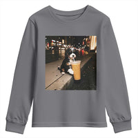 Bernedoodle Dog Drinking Iced Coffee Youth Sweatshirt Funny Coffee Lover Gift for Dog Moms Dads