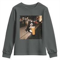 Bernedoodle Dog Drinking Iced Coffee Youth Sweatshirt Funny Coffee Lover Gift for Dog Moms Dads