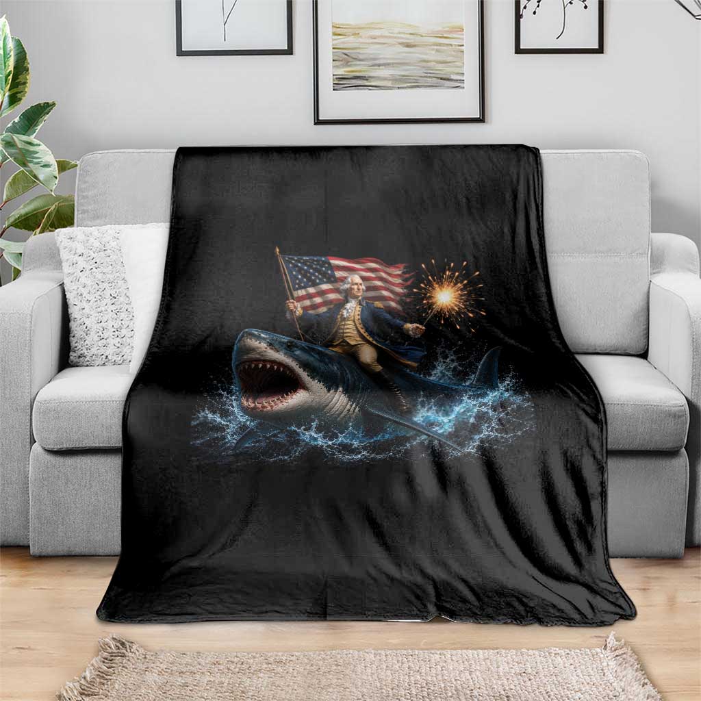 George Washington Riding Shark Throw Blanket Funny 4th Of July Independence Day 1776 Meme American Flag