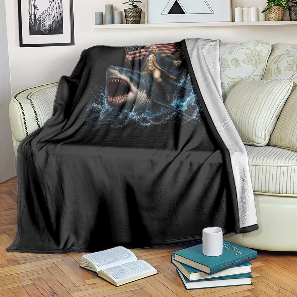 George Washington Riding Shark Throw Blanket Funny 4th Of July Independence Day 1776 Meme American Flag