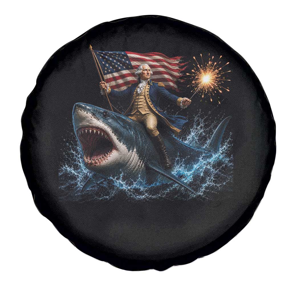 George Washington Riding Shark Spare Tire Cover Funny 4th Of July Independence Day 1776 Meme American Flag