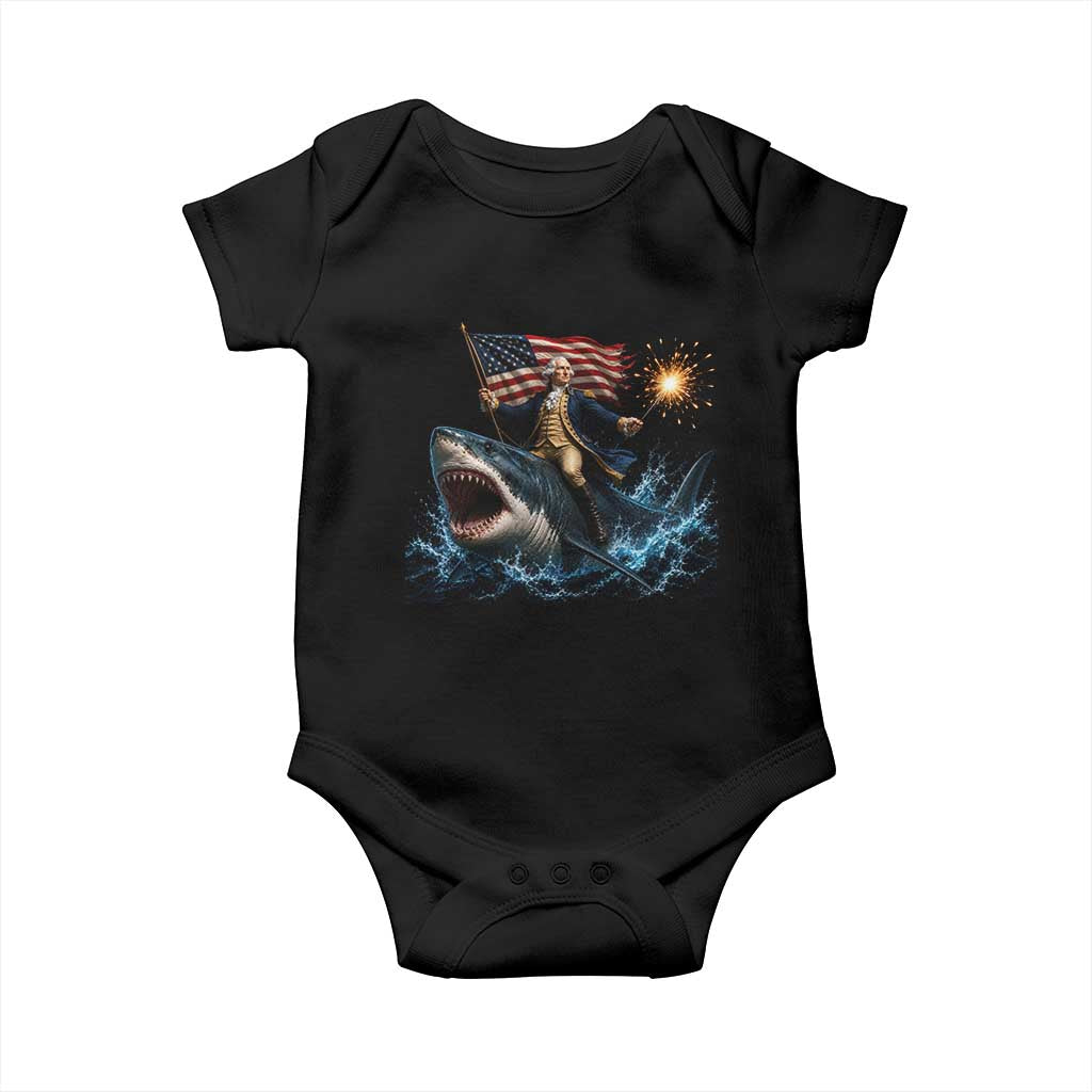 George Washington Riding Shark Baby Onesie Funny 4th Of July Independence Day 1776 Meme American Flag