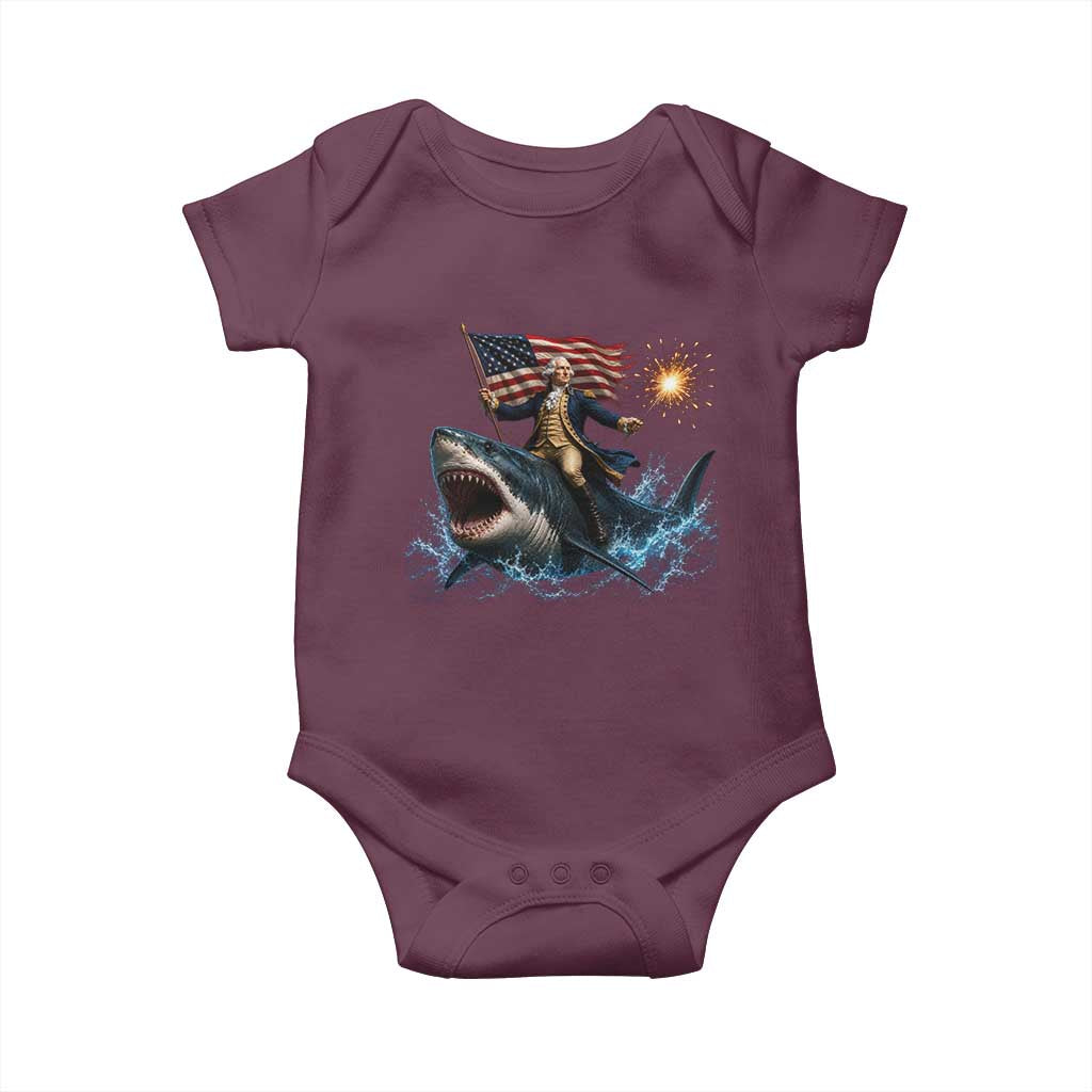 George Washington Riding Shark Baby Onesie Funny 4th Of July Independence Day 1776 Meme American Flag
