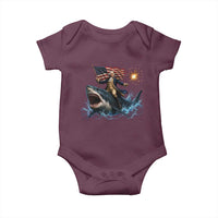 George Washington Riding Shark Baby Onesie Funny 4th Of July Independence Day 1776 Meme American Flag