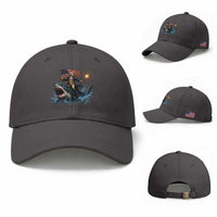 George Washington Riding Shark Baseball Cap Funny 4th Of July Independence Day 1776 Meme American Flag