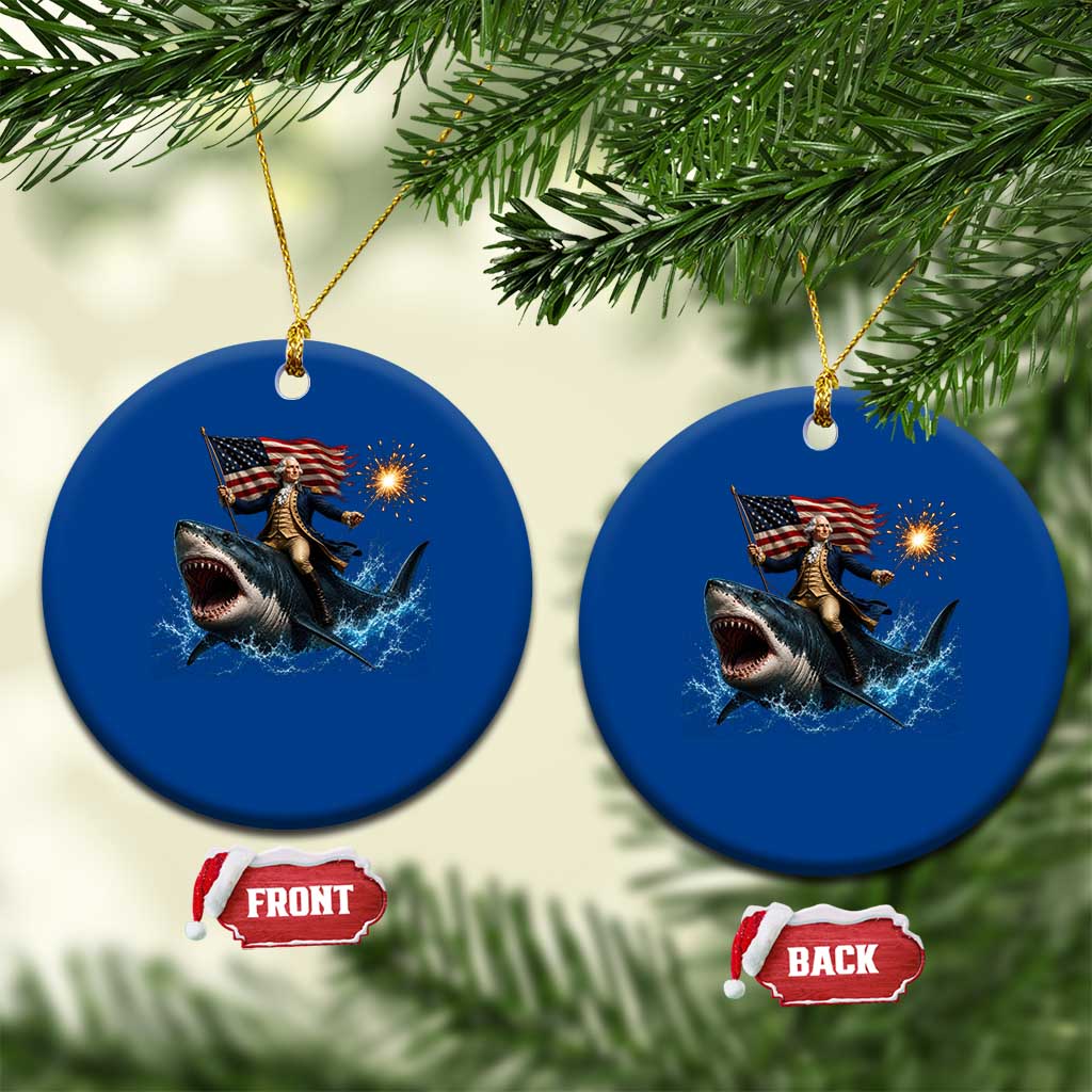George Washington Riding Shark Ceramic Ornament Funny 4th Of July Independence Day 1776 Meme American Flag