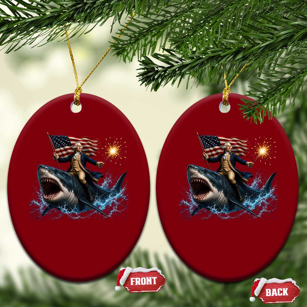 George Washington Riding Shark Ceramic Ornament Funny 4th Of July Independence Day 1776 Meme American Flag