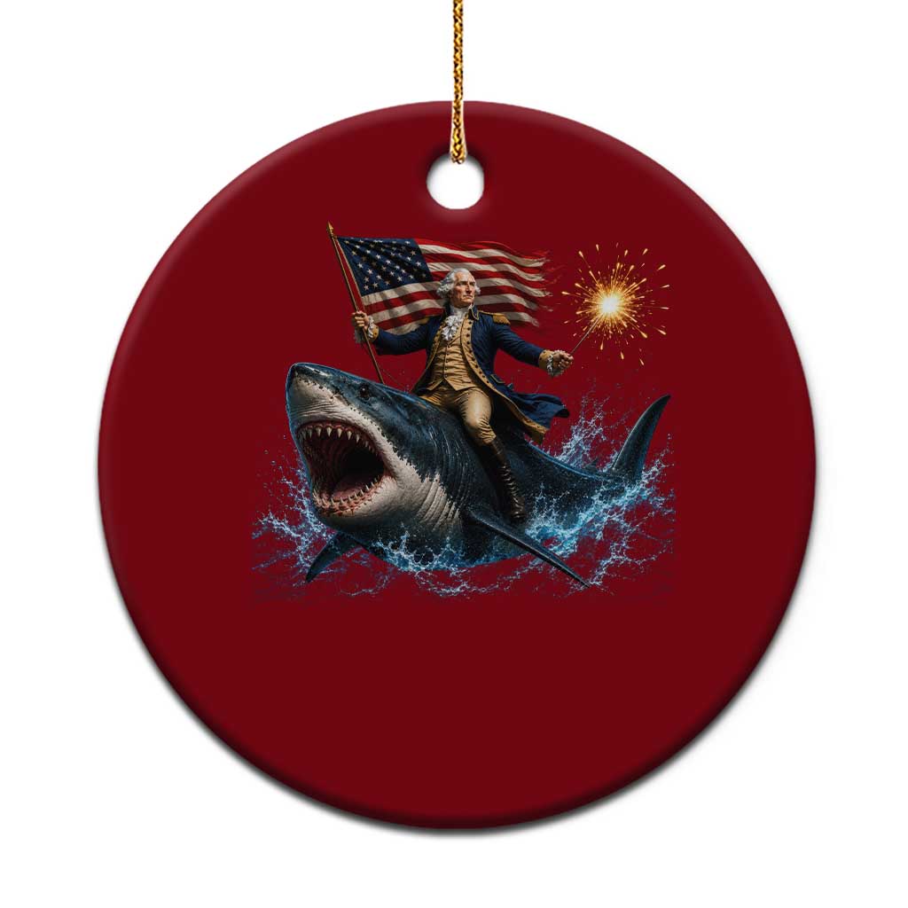 George Washington Riding Shark Ceramic Ornament Funny 4th Of July Independence Day 1776 Meme American Flag