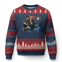 George Washington Riding Shark Ugly Christmas Sweater Funny 4th Of July Independence Day 1776 Meme American Flag