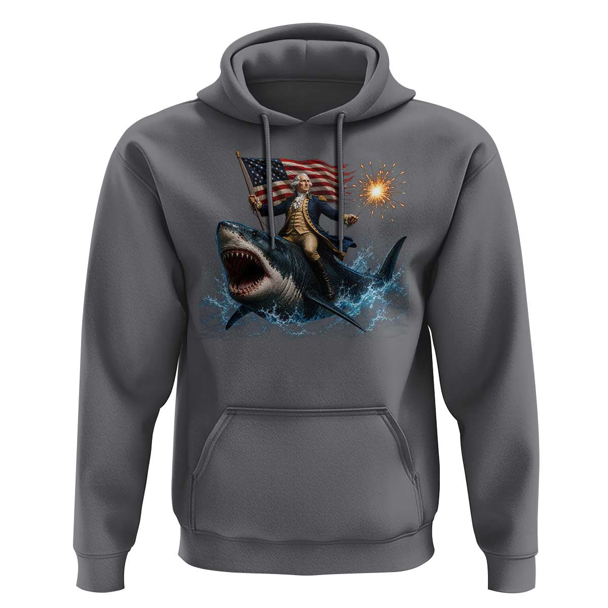 George Washington Riding Shark Hoodie Funny 4th Of July Independence Day 1776 Meme American Flag