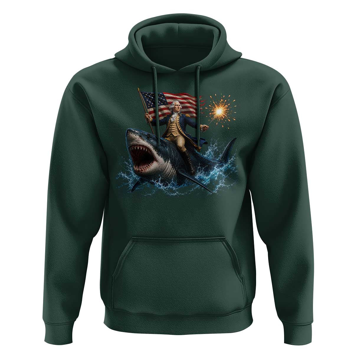 George Washington Riding Shark Hoodie Funny 4th Of July Independence Day 1776 Meme American Flag