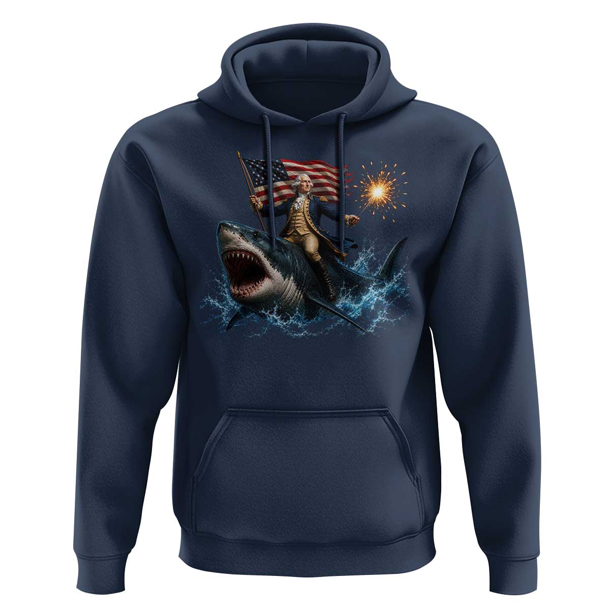 George Washington Riding Shark Hoodie Funny 4th Of July Independence Day 1776 Meme American Flag