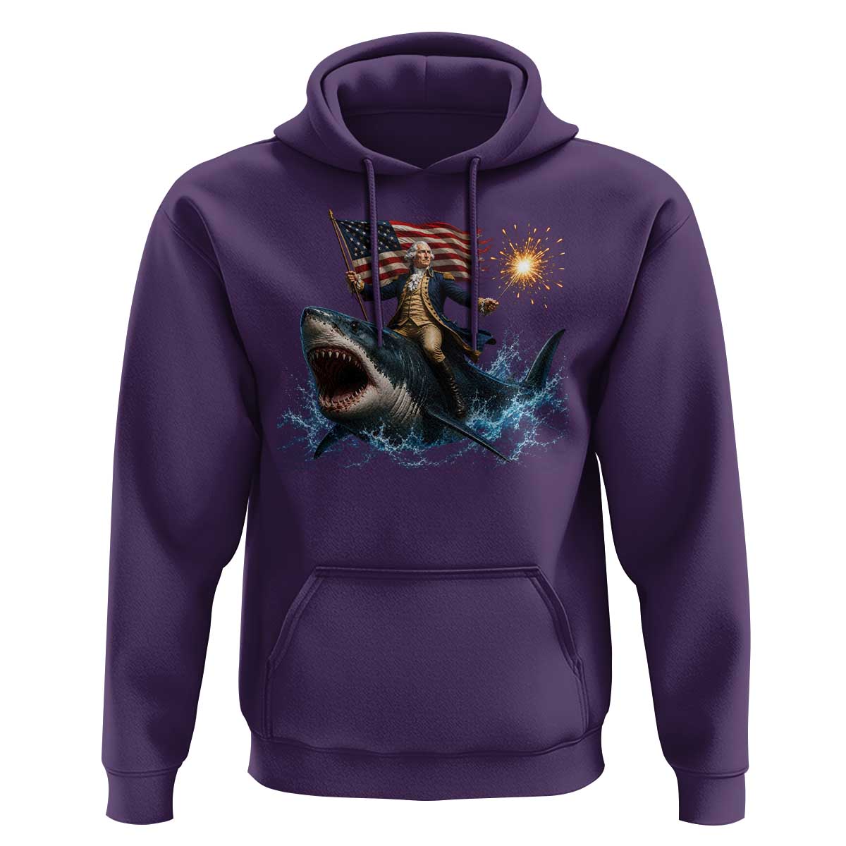 George Washington Riding Shark Hoodie Funny 4th Of July Independence Day 1776 Meme American Flag