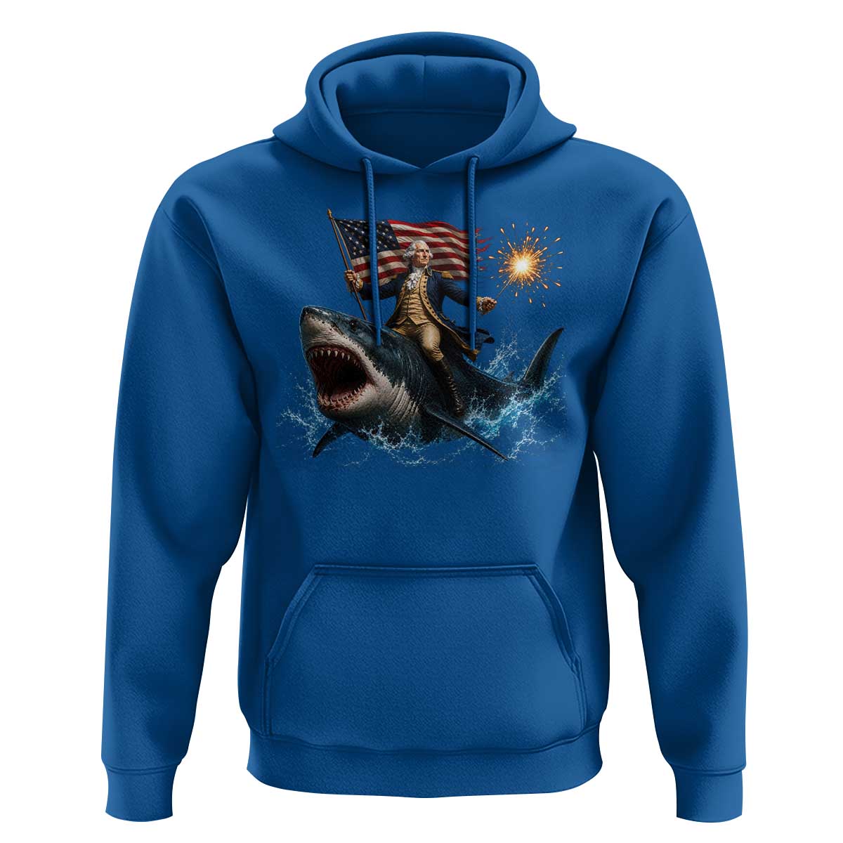 George Washington Riding Shark Hoodie Funny 4th Of July Independence Day 1776 Meme American Flag