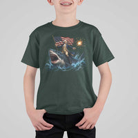George Washington Riding Shark T Shirt For Kid Funny 4th Of July Independence Day 1776 Meme American Flag