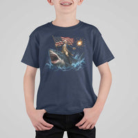 George Washington Riding Shark T Shirt For Kid Funny 4th Of July Independence Day 1776 Meme American Flag