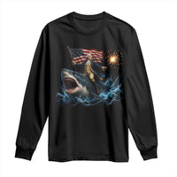 George Washington Riding Shark Long Sleeve Shirt Funny 4th Of July Independence Day 1776 Meme American Flag